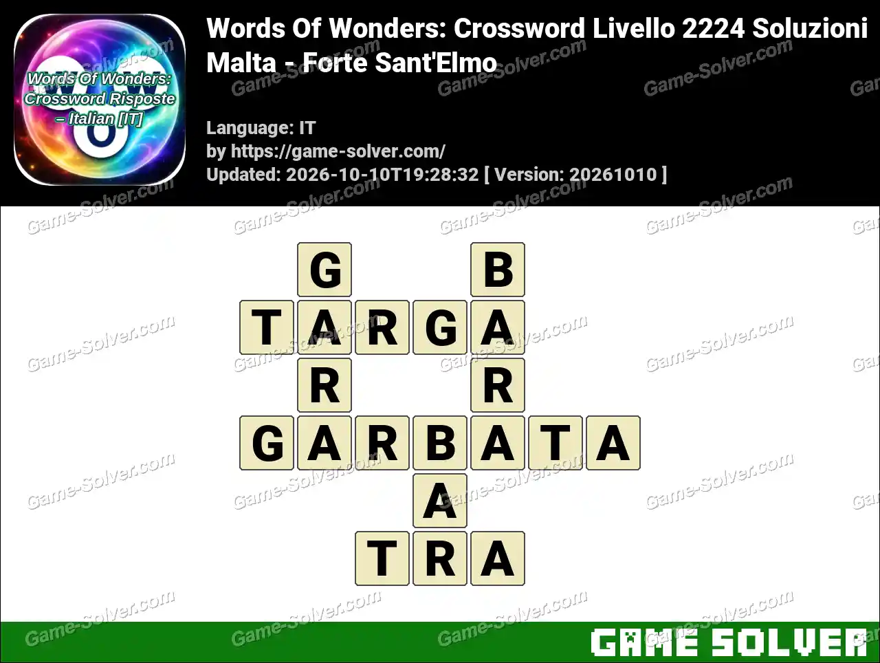 Words Of Wonders: Crossword Livello 2224 Soluzioni – Malta – Forte Sant’Elmo
